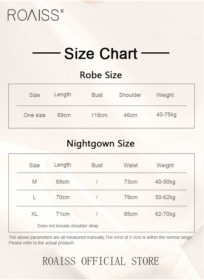 roaiss - 2-Piece Set of Women Pajamas with V-Neck Design Women Home Wear Set Same Color Outer Robe and Lace Element Nightgown - Image 1