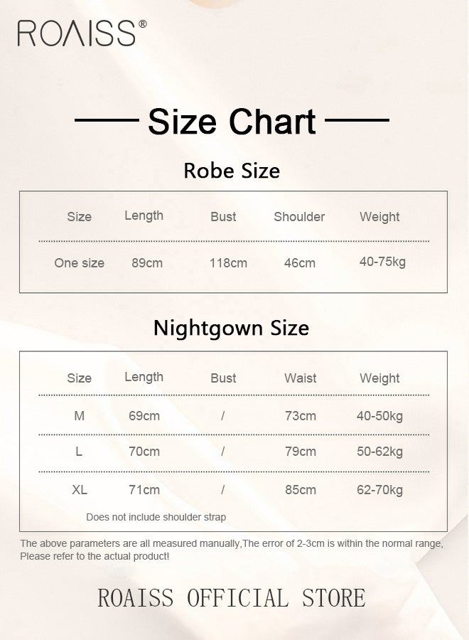 roaiss 2-Piece Set of Women Pajamas with V-Neck Design Women Home Wear Set Same Color Outer Robe and Lace Element Nightgown  - Image 3