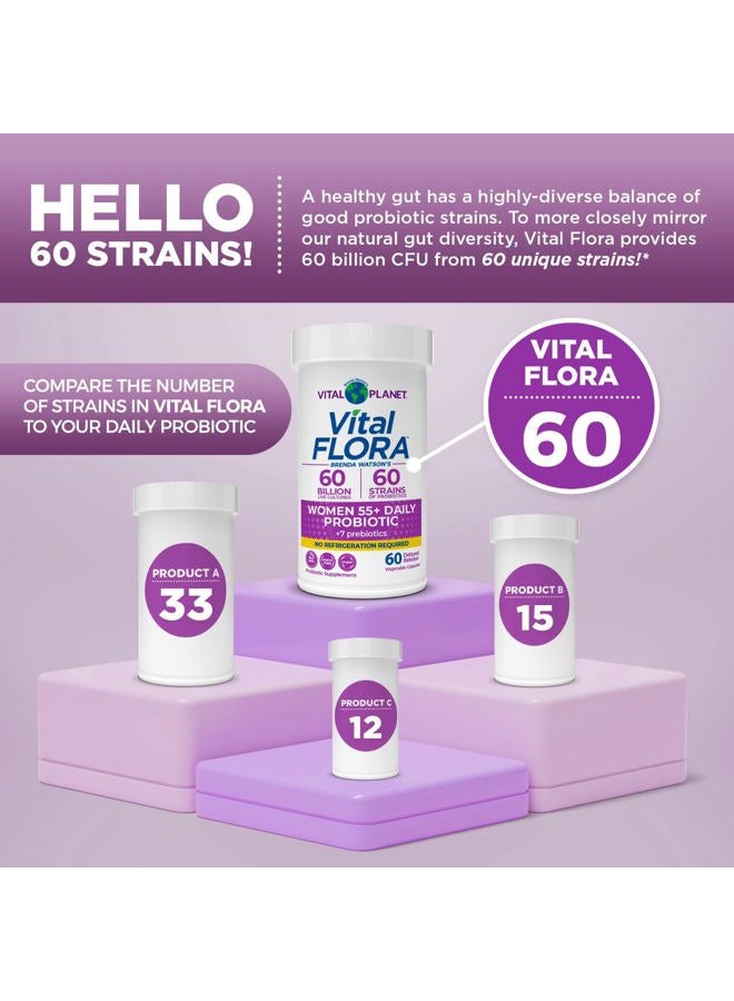 Vital Planet Vital Flora Women Over 55 Daily Probiotic 60 Billion CFU, 60 Diverse Strains, 7 Organic Prebiotics, Immune Support Shelf Stable Digestive Health Probiotics for Women 60 Capsules - Image 4