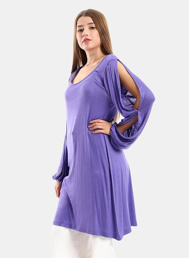 kady Jamila Women Wide Round Collar Tunic With Sided Sleeves Slits ,purple-XXL - Image 2