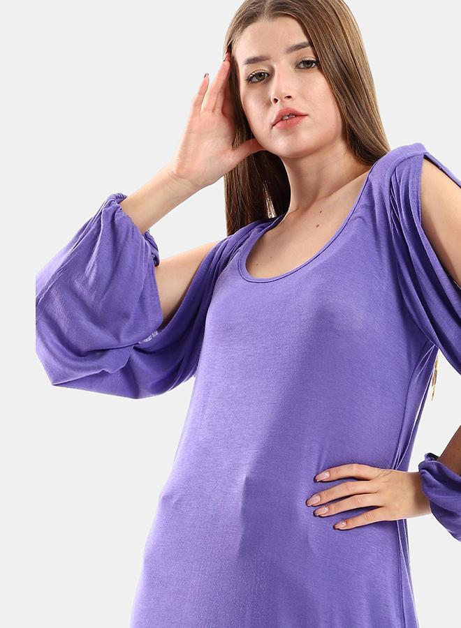 kady Jamila Women Wide Round Collar Tunic With Sided Sleeves Slits ,purple-XXL - Image 4