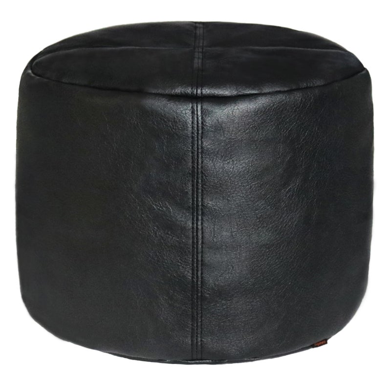 Thgonwid Unstuffed Faux Leather Pouf Cover Handmade Footstool Ottoman Storage Solution Floor Footrest Cushion 165 Dx12 H Pure Black