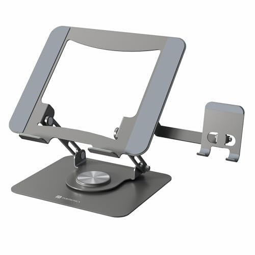 Portronics My Buddy K9 Pro 2-in-1 Laptop & Phone Stand with 360° Rotating Base, Adjustable Height & Angle, Foldable Metal Design, Heat Dissipation, Universal Fit for 10–15.6” Laptops - Image 1