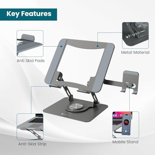 Portronics My Buddy K9 Pro 2-in-1 Laptop & Phone Stand with 360° Rotating Base, Adjustable Height & Angle, Foldable Metal Design, Heat Dissipation, Universal Fit for 10–15.6” Laptops - Image 5