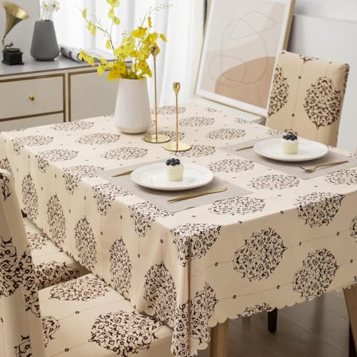 Styleys Dining Chair Cover with Table Covers for Kitchen Waterproof Dining Table Cloth (1 Table Cover + 6 Chair Cover, Cream Brocade, CTSD3132) - Image 3