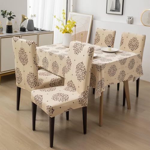 Styleys Dining Chair Cover with Table Covers for Kitchen Waterproof Dining Table Cloth (1 Table Cover + 6 Chair Cover, Cream Brocade, CTSD3132) - Image 2