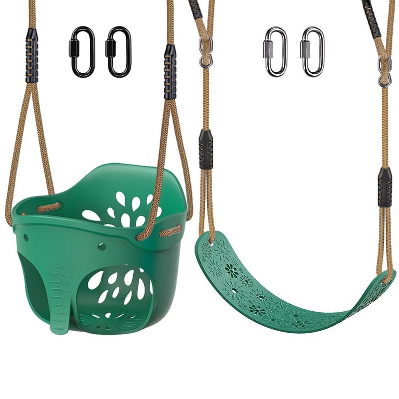 Dolibest Toddler Swing Set Accessories High Back Full Bucket Swing Seats wAdjustable Rope and 4 Locking Carabiners Cute Elephant Shape Design 600LB Capacity 2 Pack
