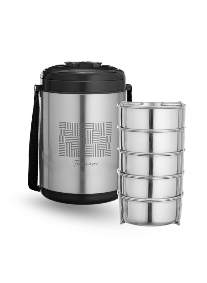 Trueware Legend 5 Stainless Steel PU Insulated Hot and Cold Lunch Box with 5 SS Container 300 ML Each - Image 1