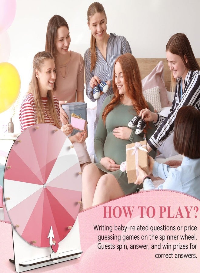 Famaster 12-Inch Spinning Wheel for Baby Shower & Bridal Shower Games - Prize Wheel Spinner with Stand & Heart Shape Arrow - Funny Bachelorette Party Games Ideas(Pink) - Image 2