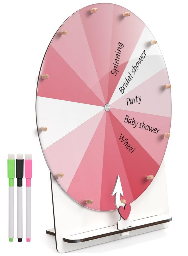 Famaster 12-Inch Spinning Wheel for Baby Shower & Bridal Shower Games - Prize Wheel Spinner with Stand & Heart Shape Arrow - Funny Bachelorette Party Games Ideas(Pink) - Image 1
