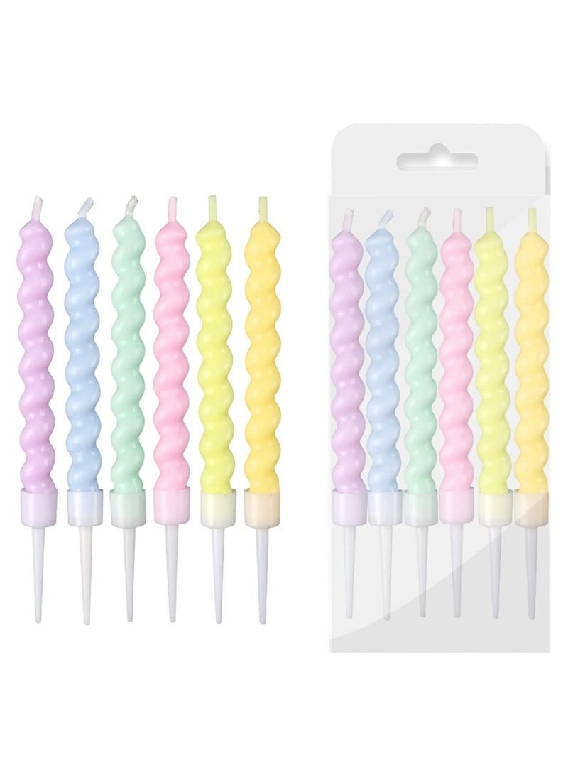 12-Count Rainbow Birthday Candle with Holders Colourful Spiral Long Cake Candles for Birthday Wedding & Cake Decorations - Image 1