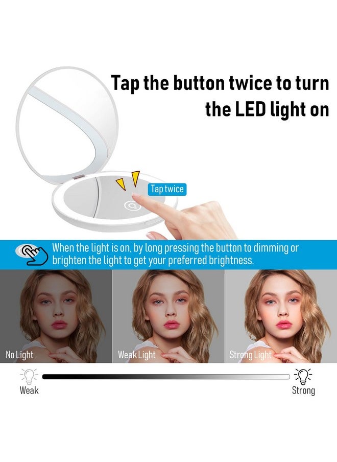 Milishow Compact Mirror With Led Light,1X/10X Magnifying Rechargeable Mirror,3.5In, Dimmable Travel Mirror For Purse,Pocket,Handheld 2-Sided Makeup Mirror  - Image 2