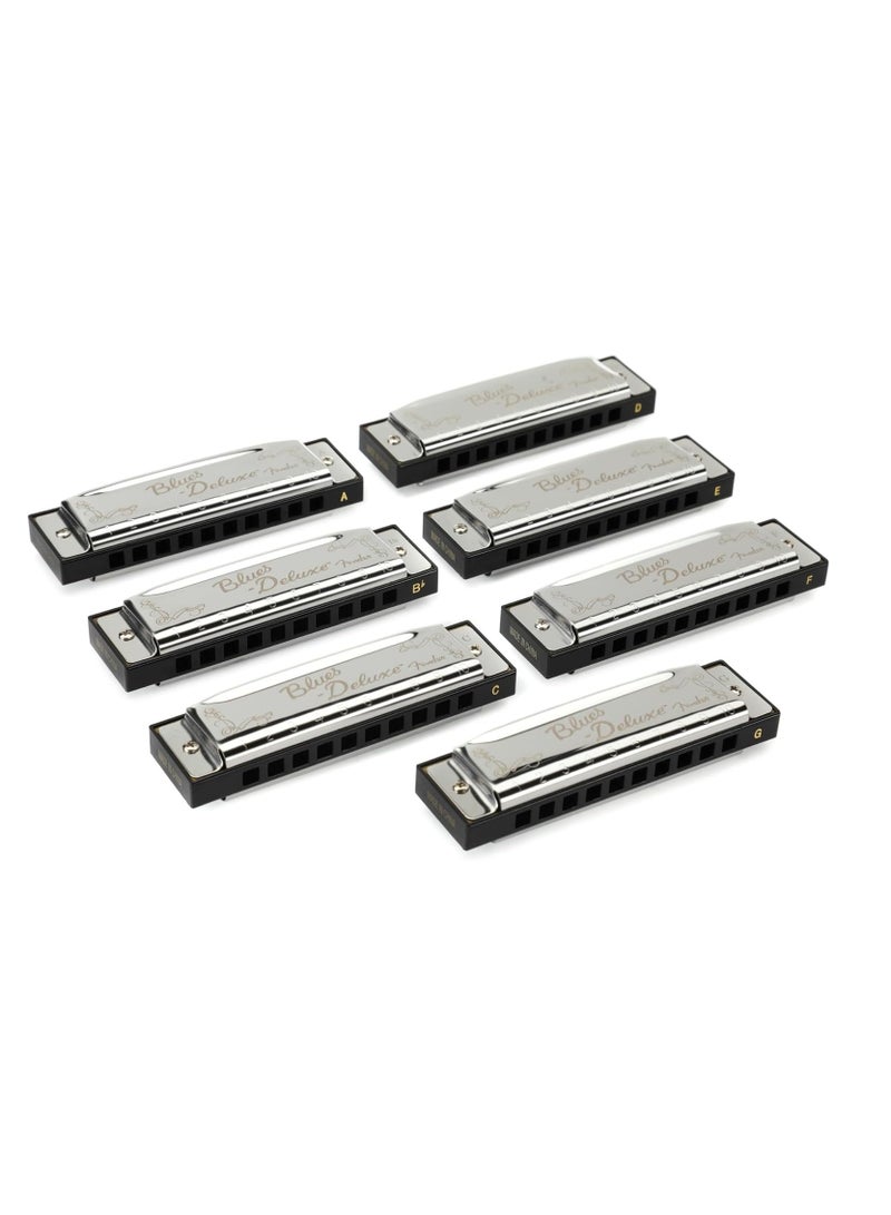Fender Blues Deluxe Harmonica, Pack of 7 with case (Keys C, G, A, D, F, E, B Flat)