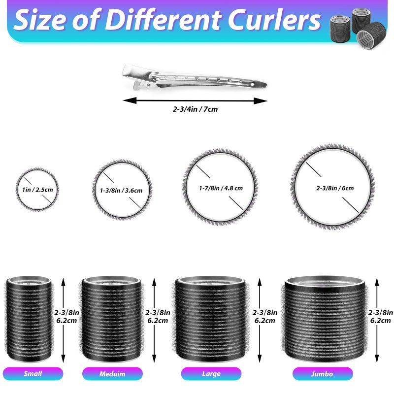 shynek Hair Curlers Set with 24 Rollers (6 Jumbo, 6 Large, 6 Medium, 6 Small) and 24 Clips for All Hair Lengths (Black) - Image 4
