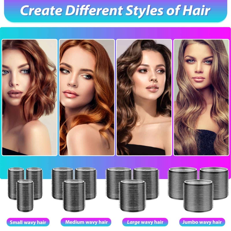 shynek Hair Curlers Set with 24 Rollers (6 Jumbo, 6 Large, 6 Medium, 6 Small) and 24 Clips for All Hair Lengths (Black) - Image 3