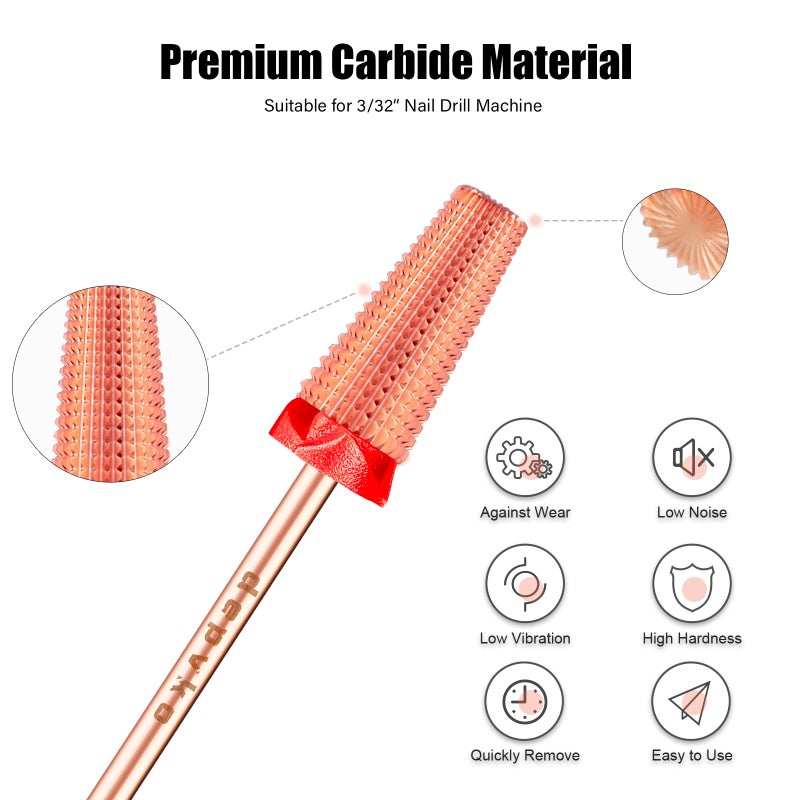 Depvko 5 in 1 Nail Drill Bits, 3/32'' Carbide Tungsten Bits, Two Way Rotate Professional Advanced Safety Bits for Nail, Fast Remove for Manicure Pedicure (Classic 5in1-Rose Gold, Fine-F) - Image 2