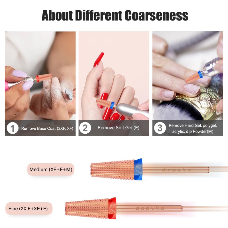 Depvko 5 in 1 Nail Drill Bits, 3/32'' Carbide Tungsten Bits, Two Way Rotate Professional Advanced Safety Bits for Nail, Fast Remove for Manicure Pedicure (Classic 5in1-Rose Gold, Fine-F) - Image 4