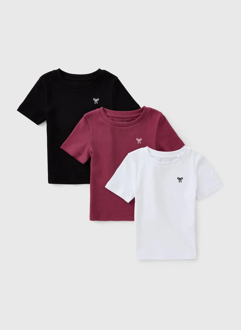 ماتلان 3 Pack Girls Multicolour Bow Ribbed T-Shirts