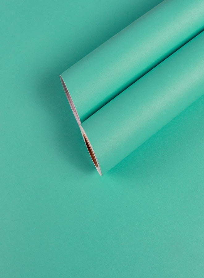 CHIHUT Thicken Matte Aqua Green Peel and Stick Wallpaper 17.7"x100" Waterproof Stain Resistant Removable Vinyl Contact Paper for Cabinets Shelf Liners Drawers Renter Friendly Solid Green Wallpaper - Image 1