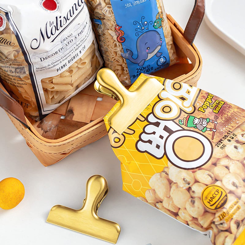 SourceTon Set of 8 Heavy Duty Stainless Steel Bag Clips, SourceTon 3 x 2.4 Inch Durables Paper Seal Grip for Coffee Food Bread Bags, Kitchen Home Usage- Gold - Image 5