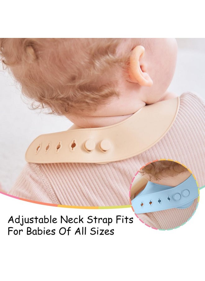 Mombella - Mombella Silicone Bibs For Babies 6-12 Months, Set of 2 Waterproof Adjustable Baby Bibs For Eating, Flexible Toddler Bibs With Food Catcher For Boys Girls, Washable Baby Feeding Esentails, Blue+Brown - Image 1