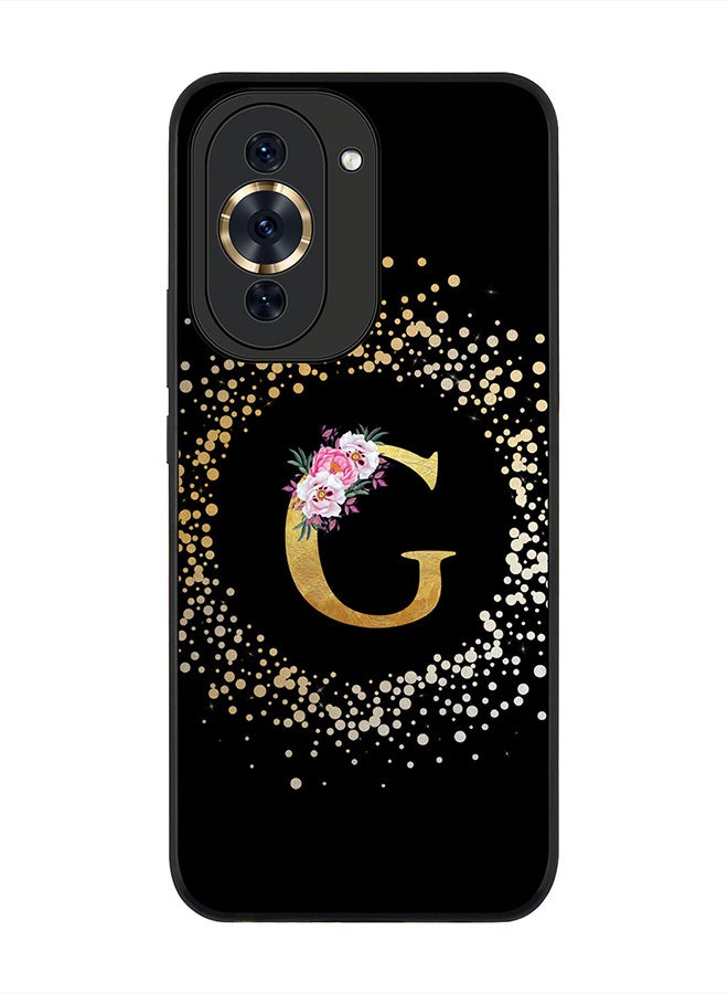 Stylizedd Rugged Black edge case for Huawei nova 10 Pro, Slim fit Rubber Edges  -  Custom Monogram Initial Letter Floral Pattern Alphabet - G  (Black ) - Image 1