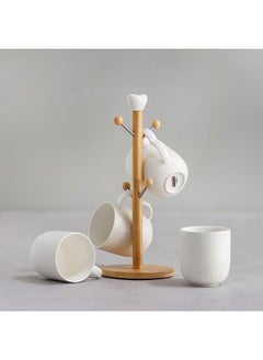 DANUBE HOME Princess 5 Piece Mug Set 340 Ml Porcelain Bamboo Mug Collection Stylish Tableware Set For Home Kitchen & Dining Room L18xW18xH31cm White  - Image 3