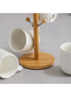 DANUBE HOME Princess 5 Piece Mug Set 340 Ml Porcelain Bamboo Mug Collection Stylish Tableware Set For Home Kitchen & Dining Room L18xW18xH31cm White  - Image 4