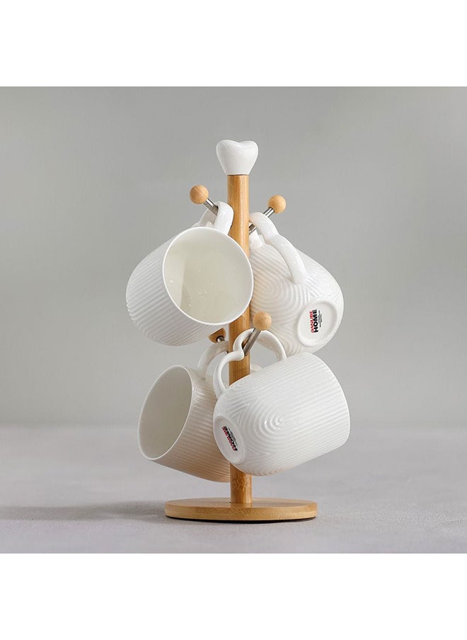 DANUBE HOME Princess 5 Piece Mug Set 340 Ml Porcelain Bamboo Mug Collection Stylish Tableware Set For Home Kitchen & Dining Room L18xW18xH31cm White  - Image 2