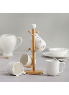 DANUBE HOME Princess 5 Piece Mug Set 340 Ml Porcelain Bamboo Mug Collection Stylish Tableware Set For Home Kitchen & Dining Room L18xW18xH31cm White  - Image 1