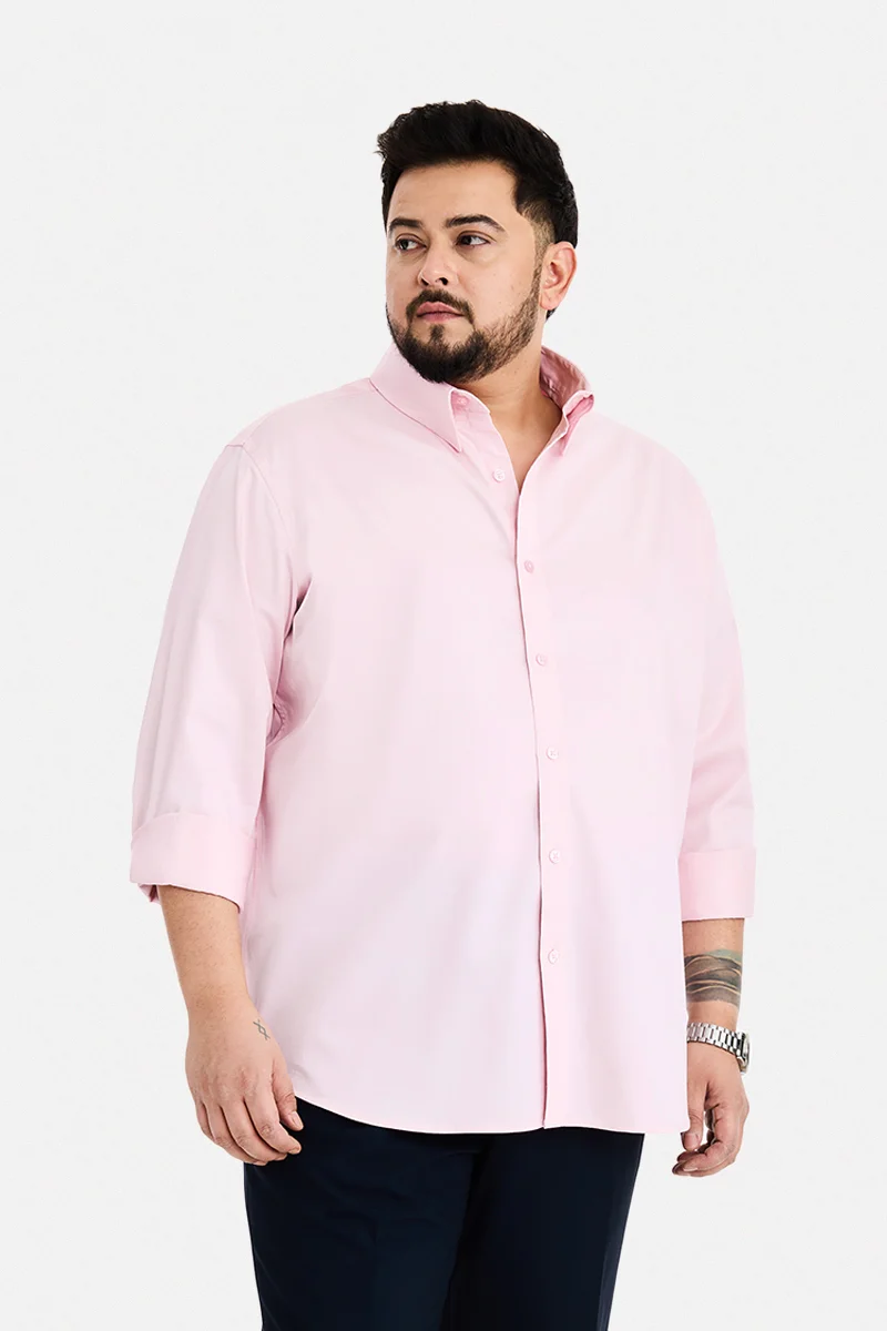 SNITCH Light Pink Solid Long Sleeve Regular Fit Plus Size Shirt