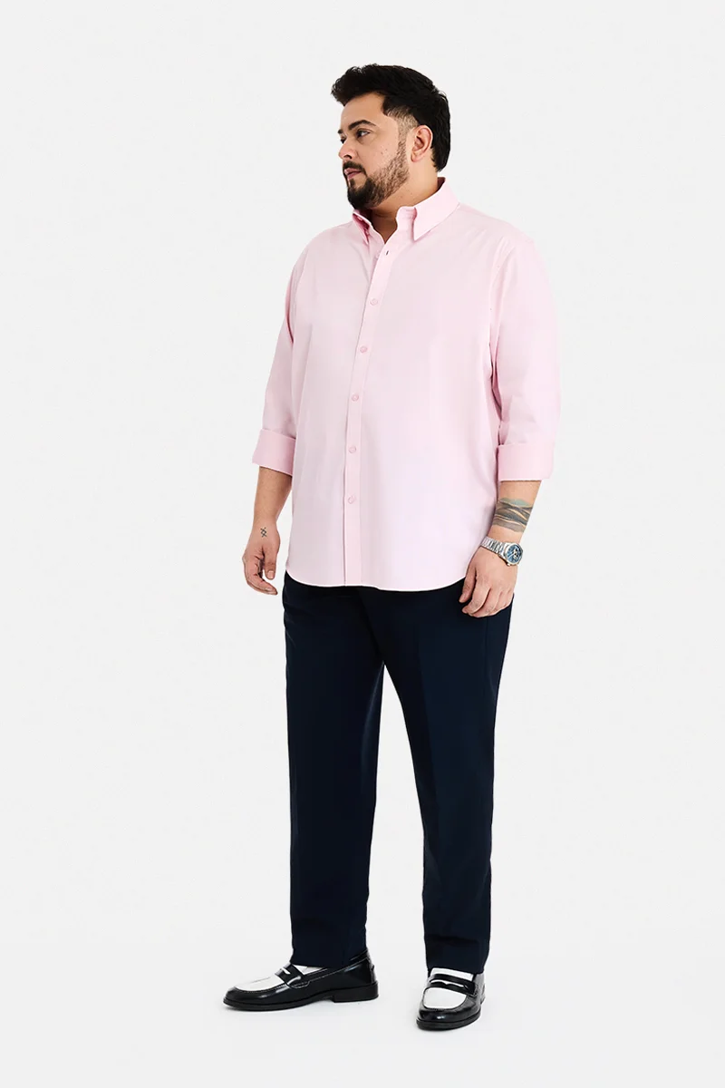 SNITCH Light Pink Solid Long Sleeve Regular Fit Plus Size Shirt