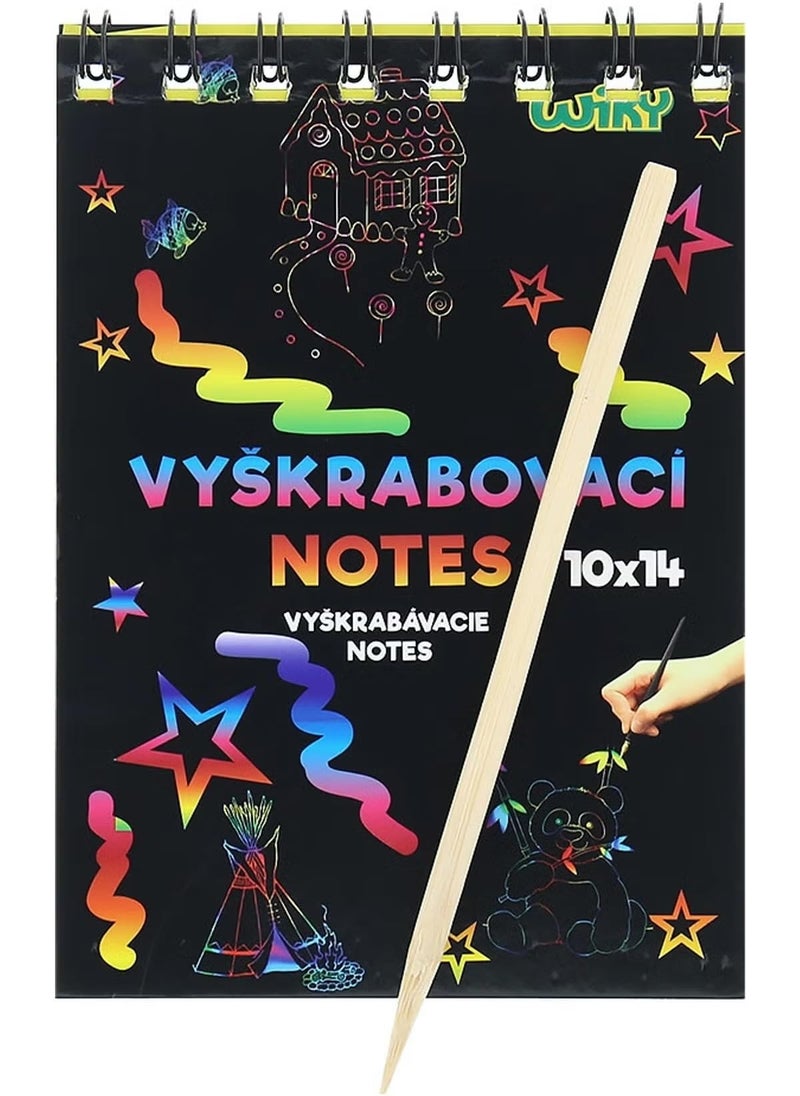 Rainbow Scratch Art Notepad, 10x14 cm, Black Paper with Wooden Stylus, Kids Drawing Activity Book