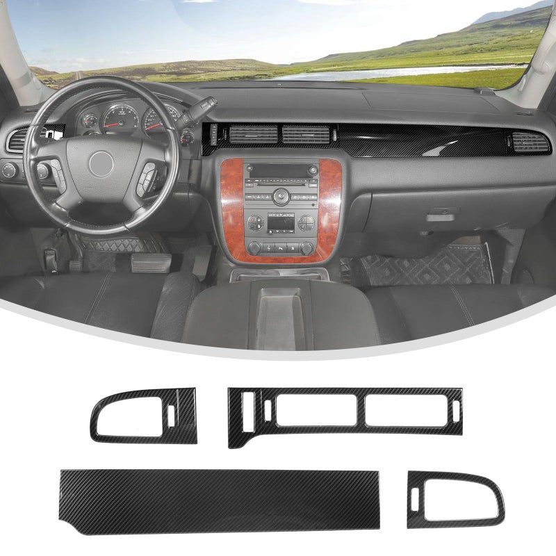 Linskip Dashboard Air Vent Covers Compatible with AvalancheSuburbanTahoeSilverado 1500 YukonSierra 20072013 Glove Box Above Molding Line Decor Interior AccessoriesBlack Carbon