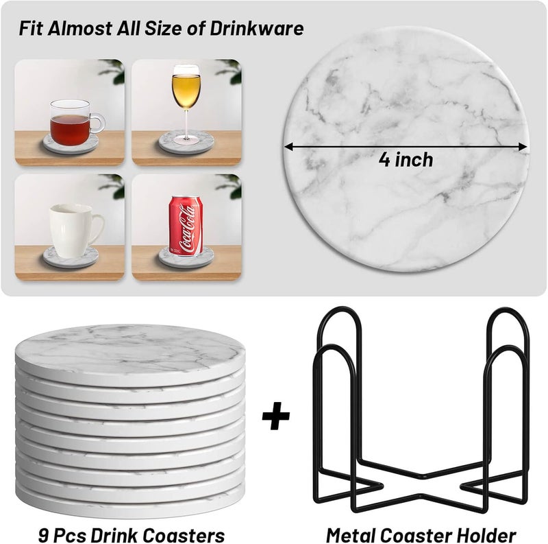 Billbotk 9 Pieces Ceramic Coasters for Drink with Holder - Image 3