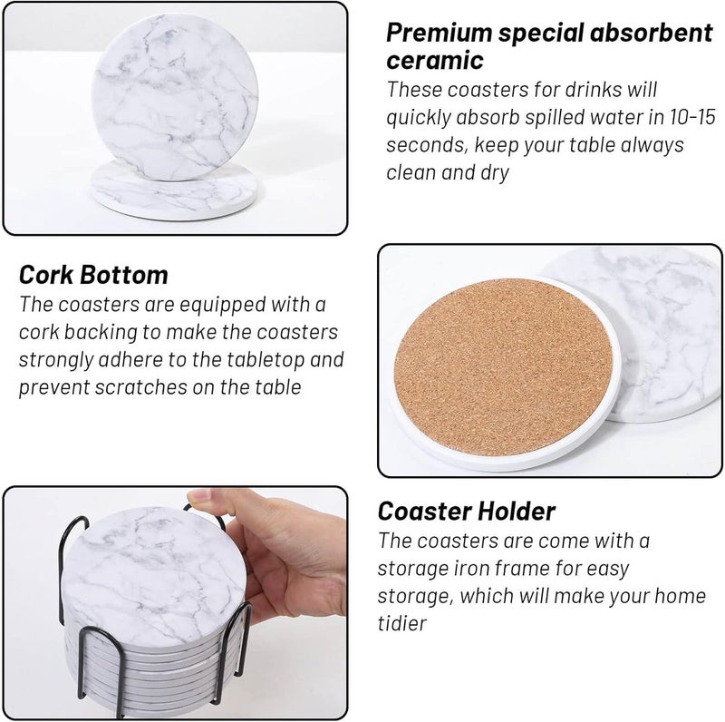 Billbotk 9 Pieces Ceramic Coasters for Drink with Holder - Image 4