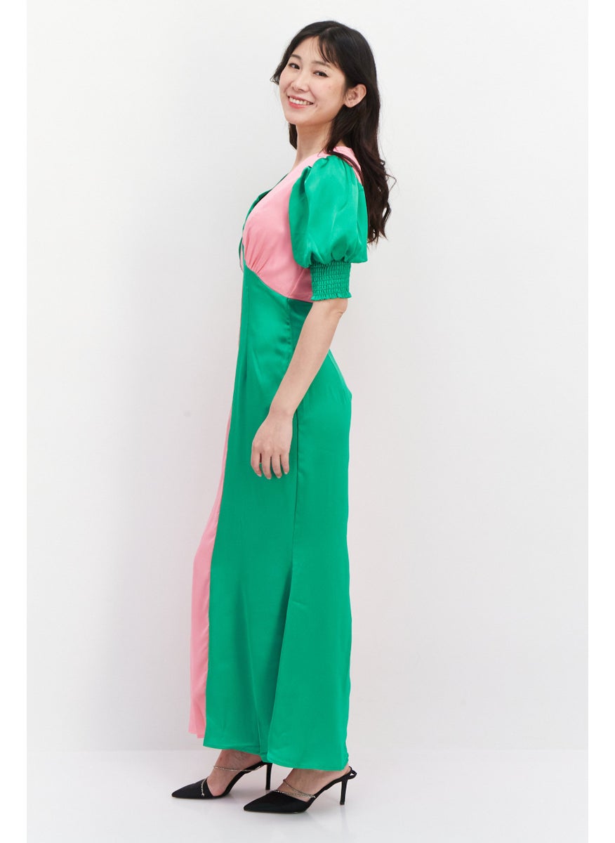 Never fully Dressed - Women Two-Tone Maxi Dress, Green - Image 1