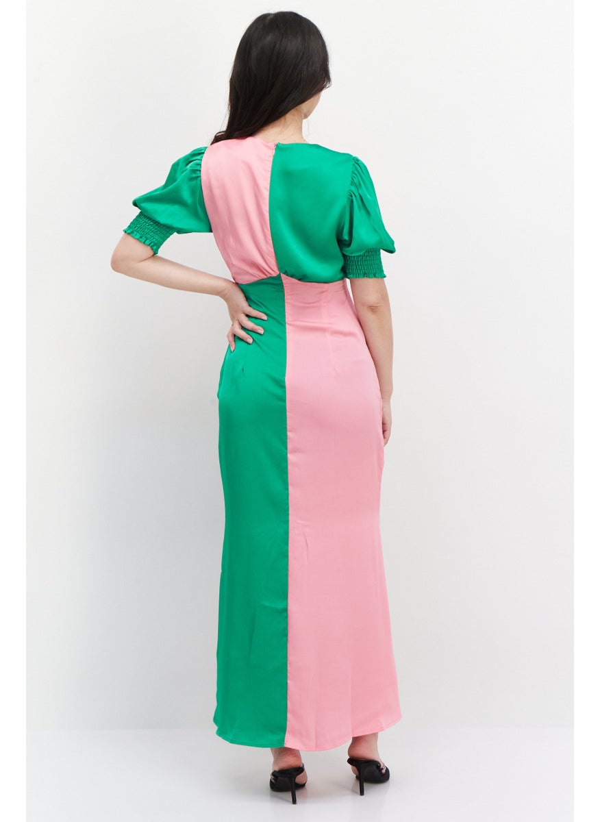 Never fully Dressed - Women Two-Tone Maxi Dress, Green - Image 1