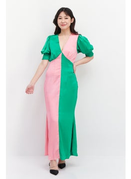 Women Two-Tone Maxi Dress, Green