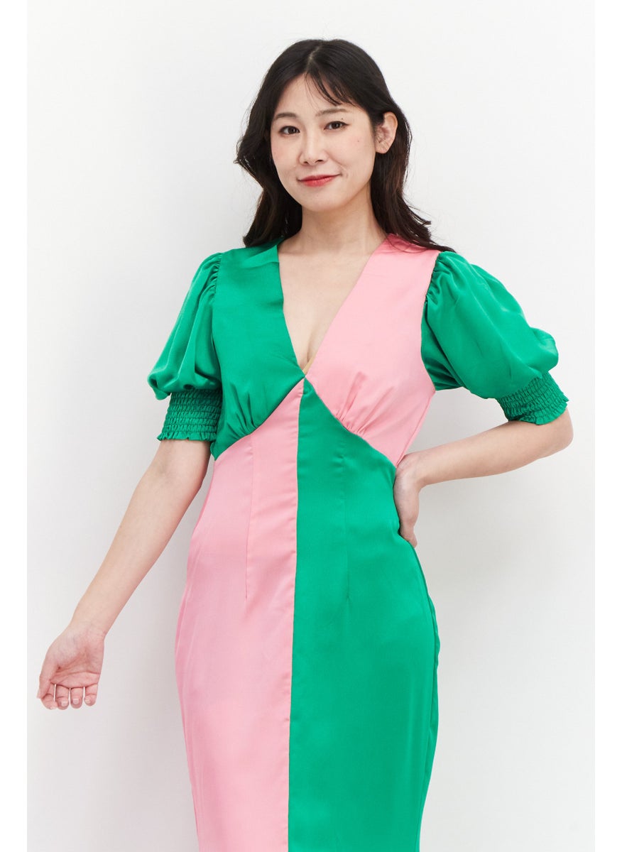 Never fully Dressed - Women Two-Tone Maxi Dress, Green - Image 1