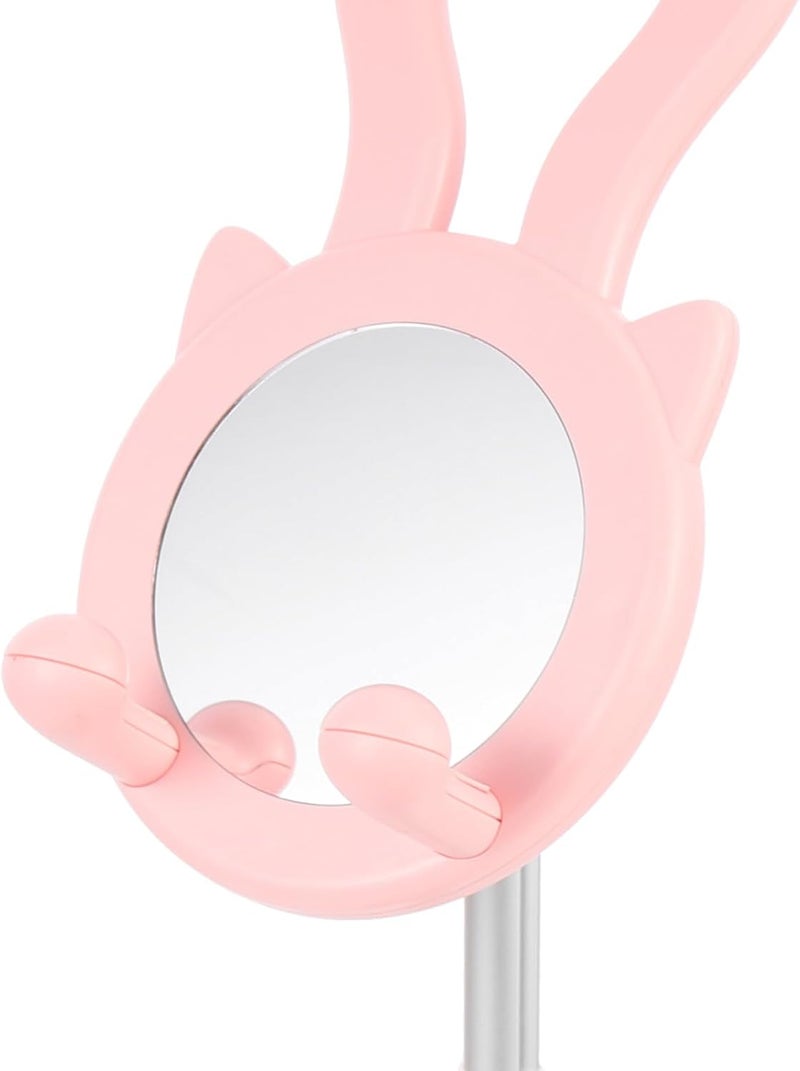 Multifunctional Cartoon Cat Mobile Phone and Tablet Stand with Makeup Mirror Adjustable Desktop Phone Holder for Home and Office Pink Flexible - Image 3