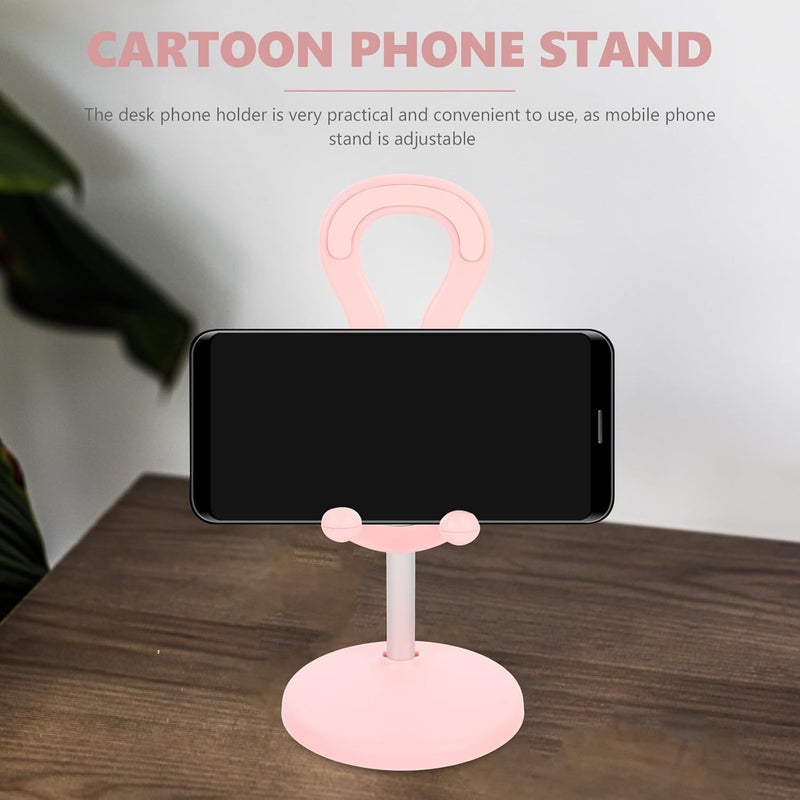Multifunctional Cartoon Cat Mobile Phone and Tablet Stand with Makeup Mirror Adjustable Desktop Phone Holder for Home and Office Pink Flexible - Image 5