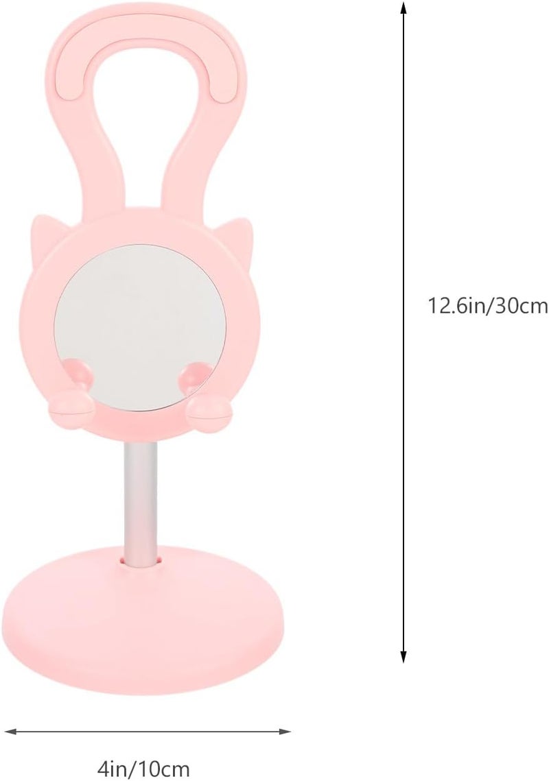 Multifunctional Cartoon Cat Mobile Phone and Tablet Stand with Makeup Mirror Adjustable Desktop Phone Holder for Home and Office Pink Flexible - Image 2