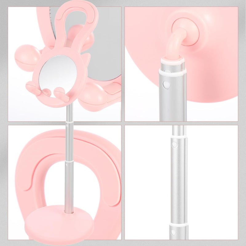 Multifunctional Cartoon Cat Mobile Phone and Tablet Stand with Makeup Mirror Adjustable Desktop Phone Holder for Home and Office Pink Flexible - Image 4