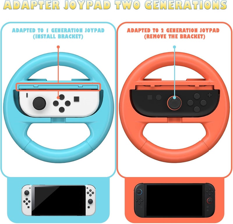 TELANPU 2PACK Steering Wheel Controller for Nintendo Switch & Switch 2 – Compatible with Mario Kart, Zelda, and Racing Games – Joy-Con Accessory for Kids and Adults（Orange and Blue) - Image 4