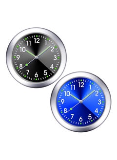 2 Pieces Stick on Dashboard Car Clock Mini Tiny Small Luminous Car Vent Clocks Watch for Dashboard Boat Bike Home (Black, Blue)