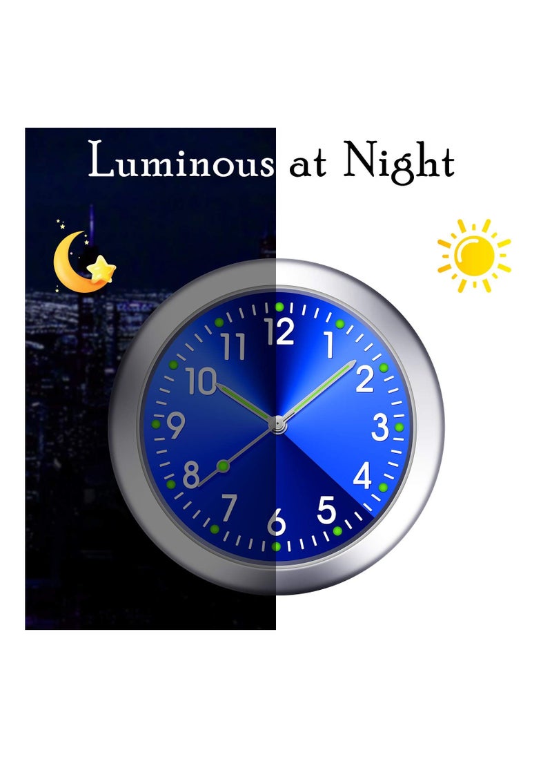 KASTWAVE - 2 Pieces Stick on Dashboard Car Clock Mini Tiny Small Luminous Car Vent Clocks Watch for Dashboard Boat Bike Home (Black, Blue) - Image 1