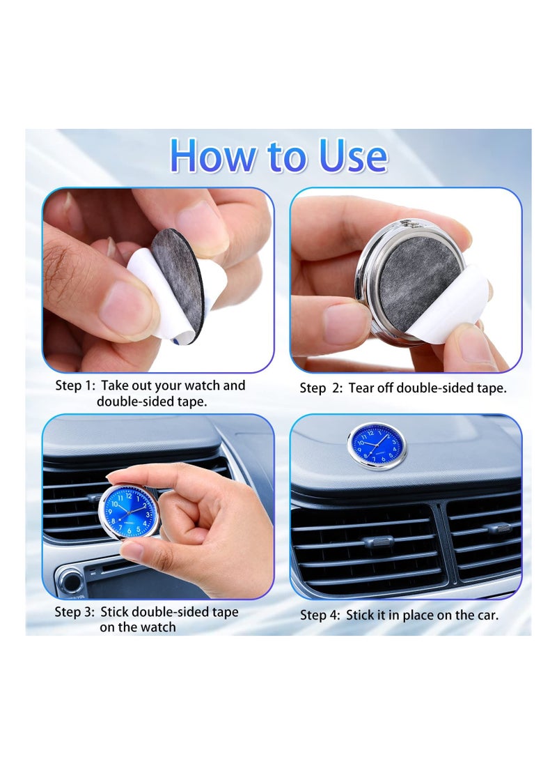KASTWAVE - 2 Pieces Stick on Dashboard Car Clock Mini Tiny Small Luminous Car Vent Clocks Watch for Dashboard Boat Bike Home (Black, Blue) - Image 1