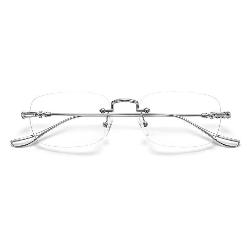 CHUANCHENG Rimless Metal Eyeglasses Frame for Women Men - Photochromic Blue Light Blocking Lenses, Prescription Compatible