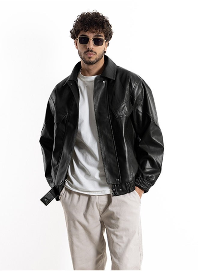 【roughlow】Eco Leather Balloon Blouson SHAPES Black BALLOON FIT LEATHER JACKET for Men | Best Price UAE